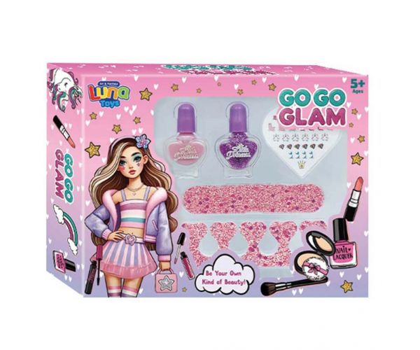 Luna: Set de manichiură Go-Go Glam cu unghii false și lac de unghii, 5 piese