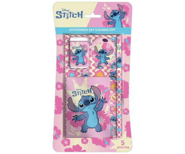 Luna: Set de papetărie roz Disney Stitch, 5 piese
