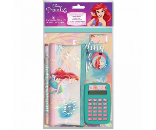 Luna: Disney Hercegnők - Ariel írószer szett számológéppel 6db-os csomag