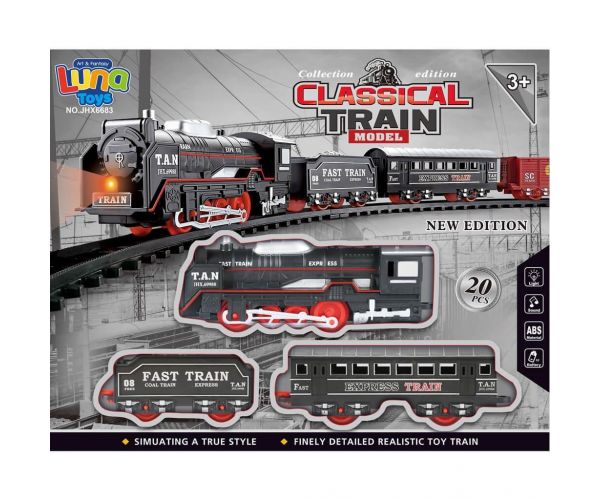 Luna: Set de tren clasic cu 20 piese, cu lumină și sunet