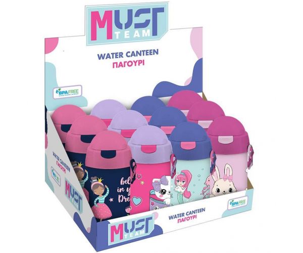 Luna: Sticlă de apă Must Team cu model pentru fete, disponibilă în mai multe variante, 500ml, 1 bucată