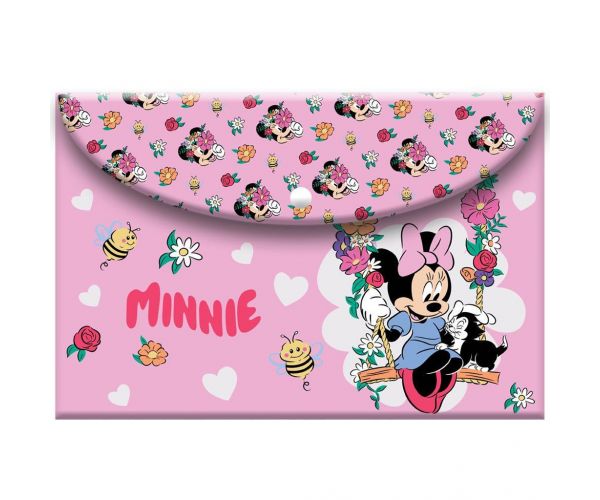 Luna: mapă pentru documente A4, roz, cu închidere cu capse, cu Minnie Mouse