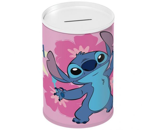 Luna: pușculiță metalică cilindrică cu imprimeu Disney Stitch 10x15 cm