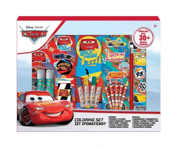 Luna: Cars 30 bucăți set de cretă cerată, marker și autocolante