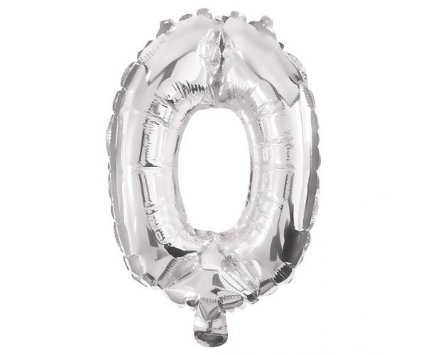 Mai multe baloane din folie de culoare argintie – cifra 0, 86 cm