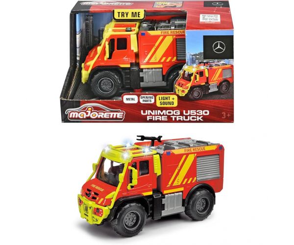 Majorette: Mașină de pompieri Unimog U530 din metal cu lumină și sunet - Simba Toys