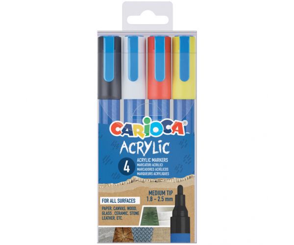Marker acrilic cu vârf sferic, set de 4 buc. - Carioca