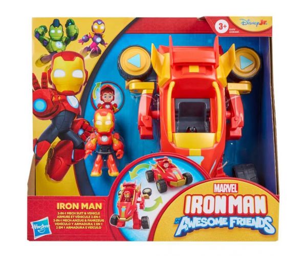 Marvel: Iron Man 2 în 1 - Set cu mașină Mech Iron Man și figurine - Hasbro