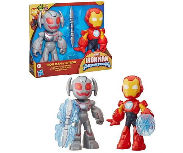 Marvel: Iron Man Awesome Friends - Set de figurine Iron Man și Ultron Clash, 23 cm – Hasbro