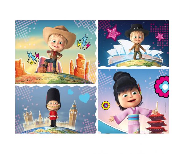 Mașa și ursul Mașa explorează lumea Puzzle maxi de podea cu 24 de piese 70x50cm - Lisciani