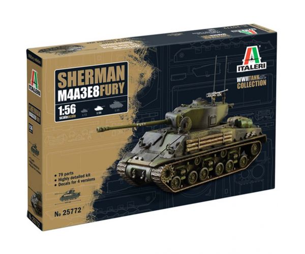 Mașină de model Italeri 1/56 M4A3E8 Sherman Fury