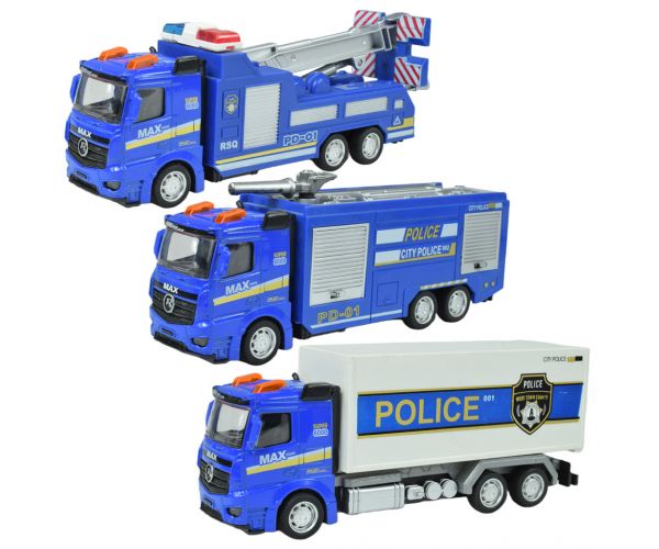 Masini de politie: Camion de politie cu roti libere in diverse variante de 19cm