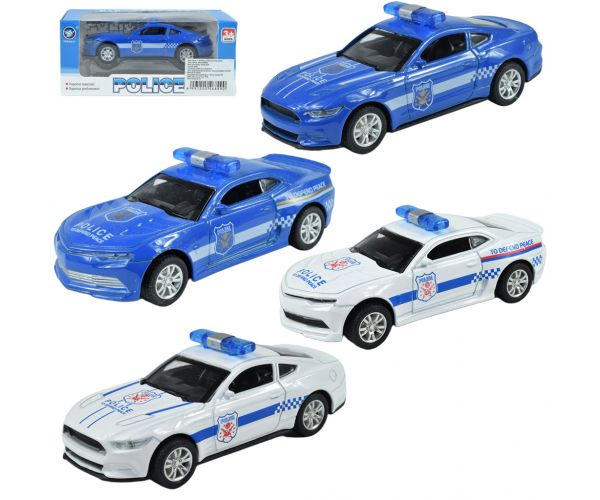 Masini de politie: Masina de politie din metal cu tractiune inversa, disponibila in mai multe variante, 11cm 1buc.