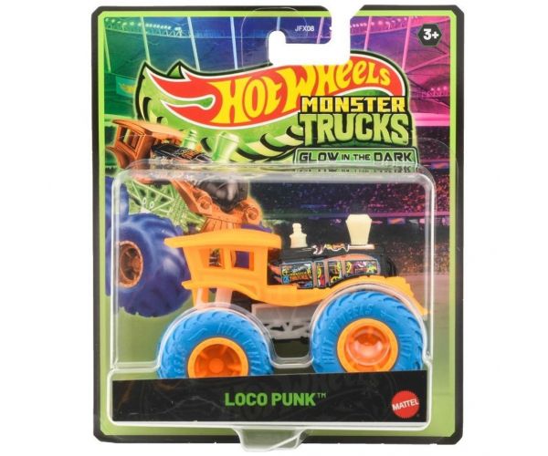 Mașinuță Hot Wheels Monster Trucks Loco Punk care strălucește în întuneric, scara 1/64 - Mattel