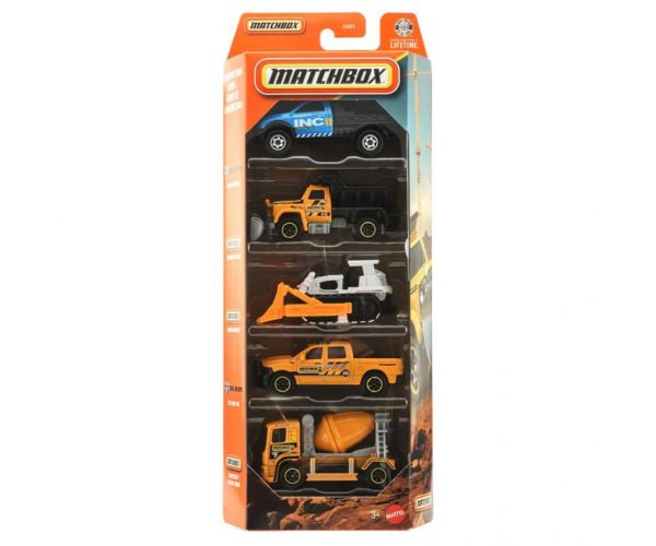 Matchbox: Echipă de construcții, set de 5 mașinuțe 1:64 - Mattel