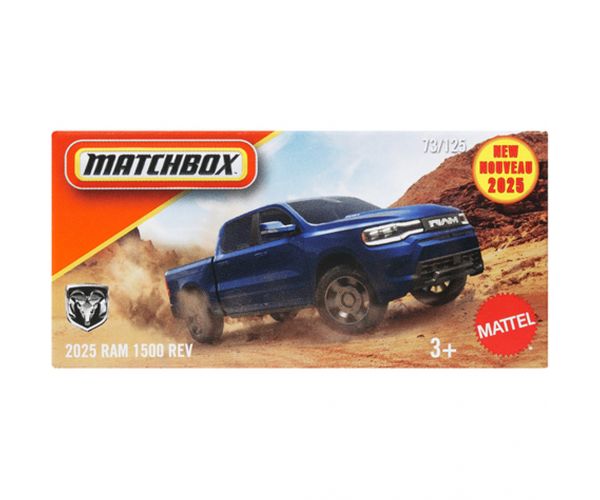 Matchbox: Mașinuță 2025 Dodge RAM 1500 REV din metal, scară 1/64, cu cutie de carton - Mattel