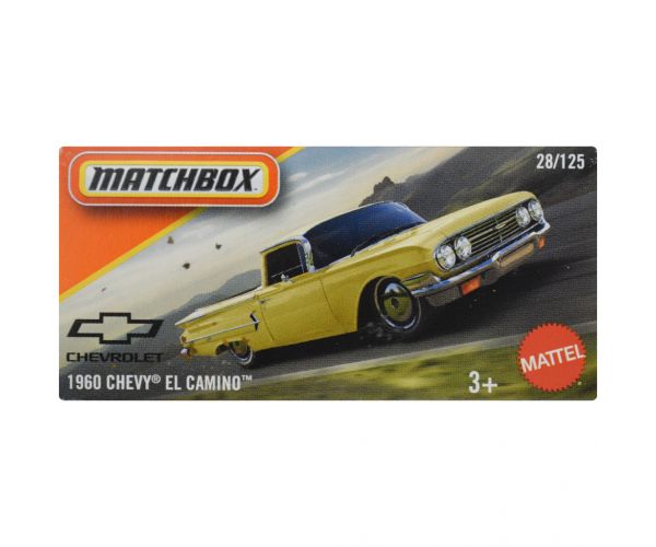 Matchbox: Mașinuță galbenă Chevy El Camino din 1960 în cutie de carton 1/64 - Mattel