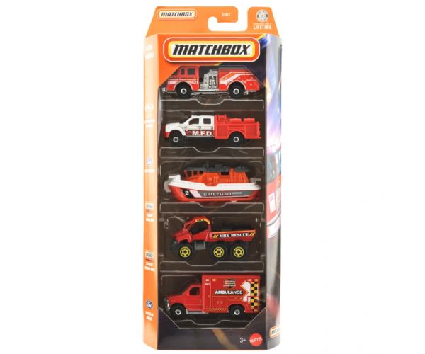 Matchbox: set de 5 mașinuțe Rescue, scară 1/64 - Mattel