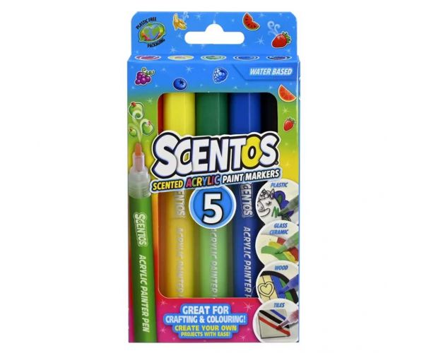 Marker acrilic parfumat Scentos, culori neon, set de 5 bucăți
