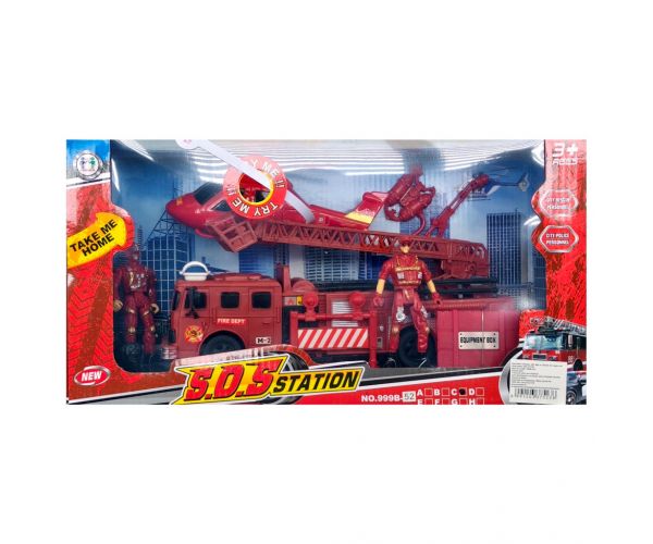 Mașină de pompieri și elicopter cu sunete, lumini și figurine