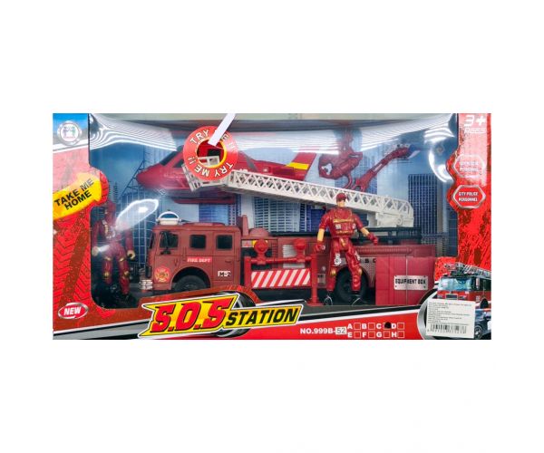 Mașină de pompieri și elicopter cu sunete, lumini și figurine