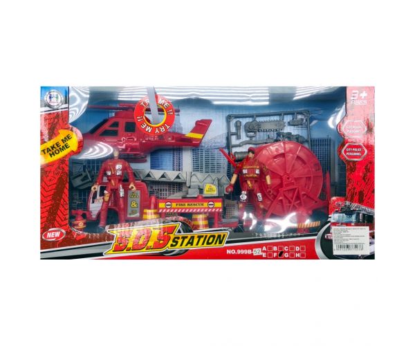 Mașină de pompieri și elicopter cu sunete, lumini și figurine