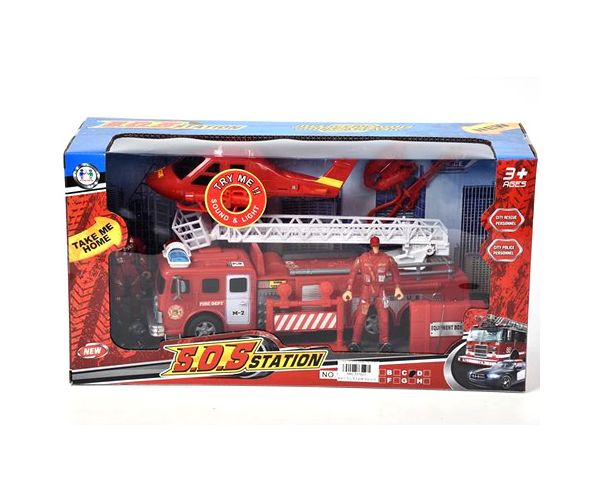 Mașină de pompieri și elicopter cu sunete, lumini și figurine