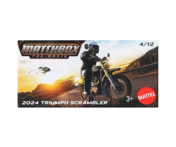 Matchbox A Film: motocicletă mică Triumph Scrambler 2024 din carton 1/64 – Mattel