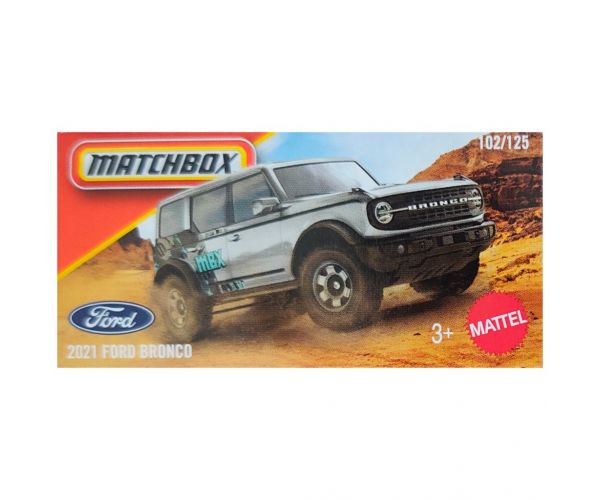 Matchbox: Mașinuță gri Ford Bronco 2021 din carton 1/64 - Mattel