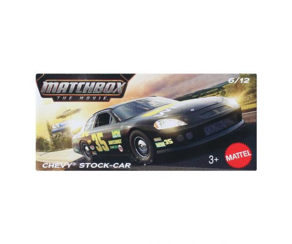 Matchbox Un film: mașinuță Chevy Stock-Car la scară 1/64 în cutie de carton – Mattel
