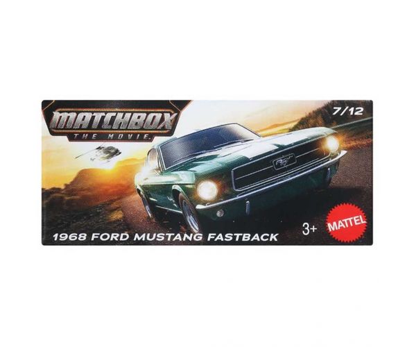 Matchbox Un Film: mașinuță Ford Mustang Fastback 1968 din carton 1/64 – Mattel