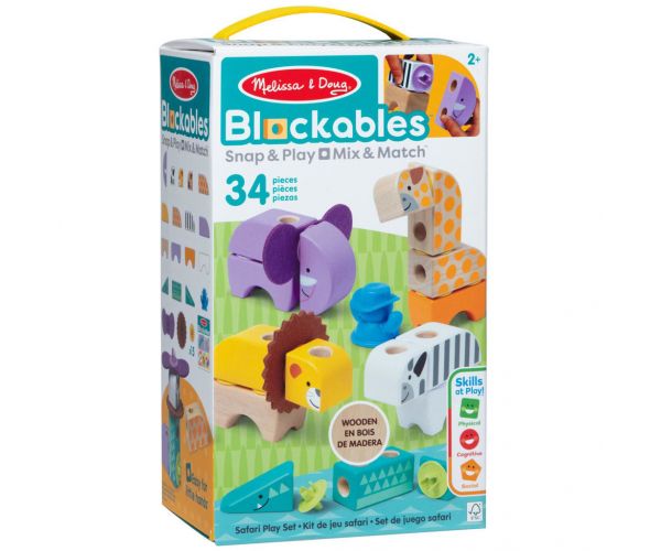 Melissa & Doug: Blockables - Set de joacă din lemn cu animale de safari - Spin Master