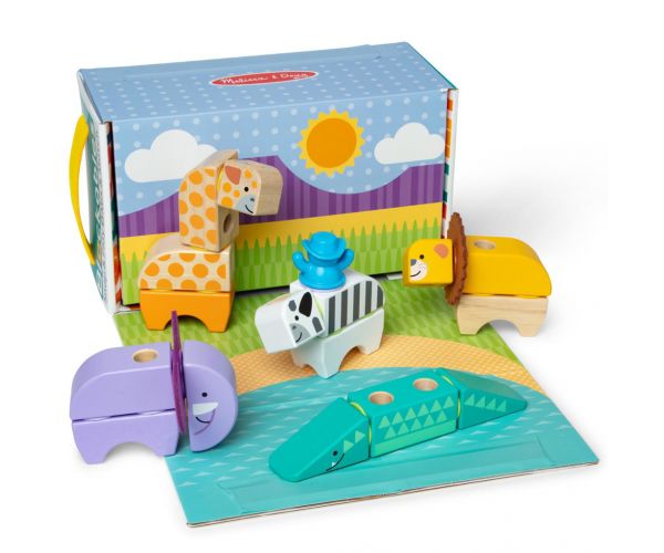 Melissa & Doug: Blockables - Set de joacă din lemn cu animale de safari - Spin Master