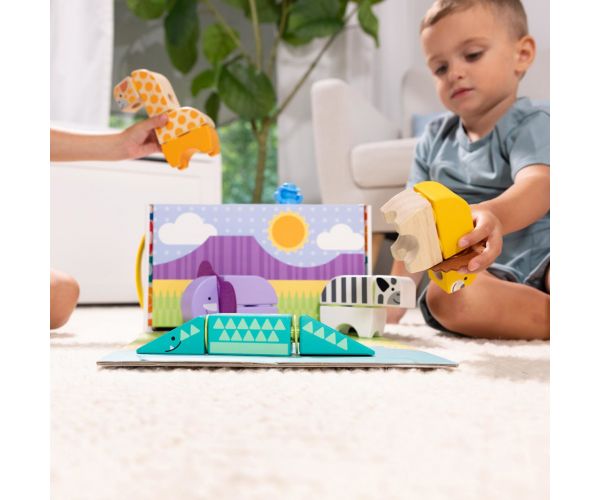 Melissa & Doug: Blockables - Set de joacă din lemn cu animale de safari - Spin Master