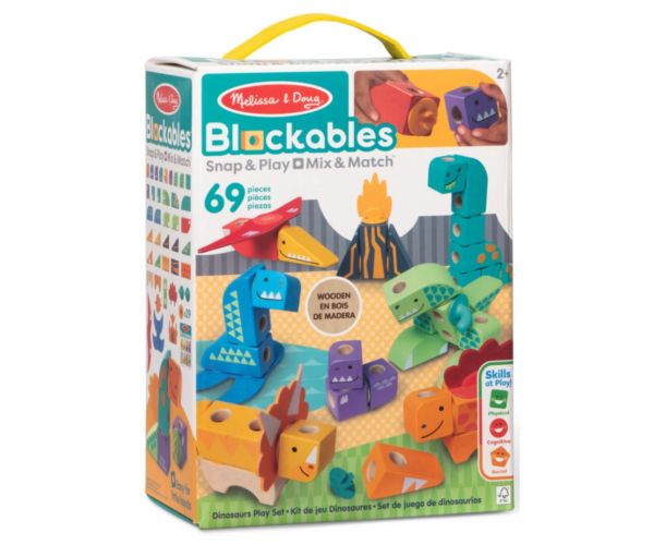Melissa & Doug Blockables set de construit cu dinozauri, 69 de piese