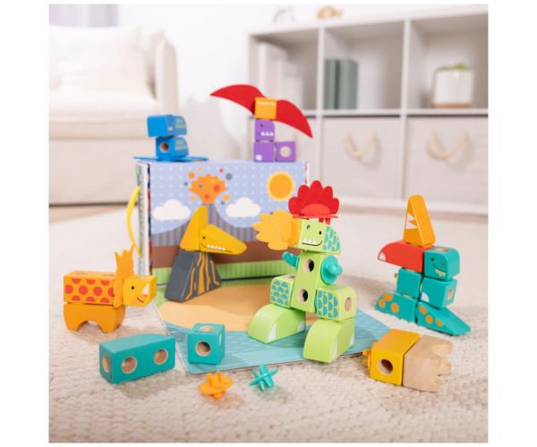 Melissa & Doug Blockables set de construit cu dinozauri, 69 de piese