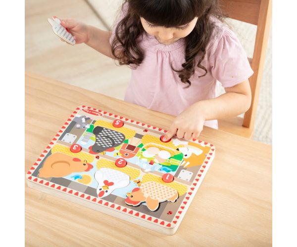 Melissa & Doug Push to Pop Puzzle – Puzzle educativ din lemn „Găini fericite” - Spin Master
