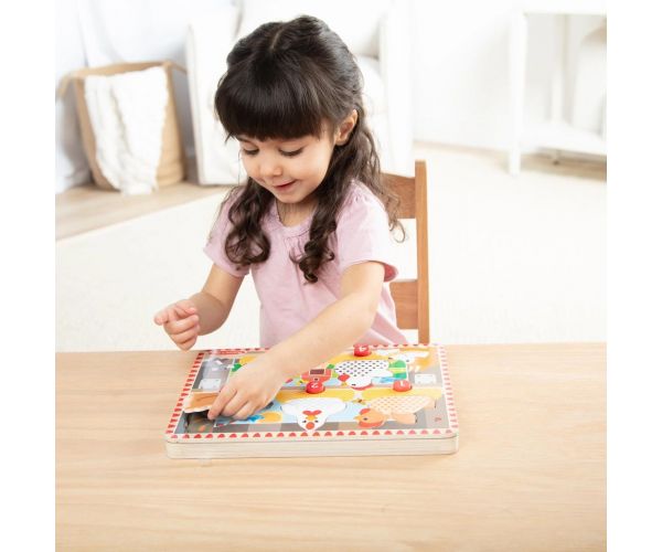 Melissa & Doug Push to Pop Puzzle – Puzzle educativ din lemn „Găini fericite” - Spin Master