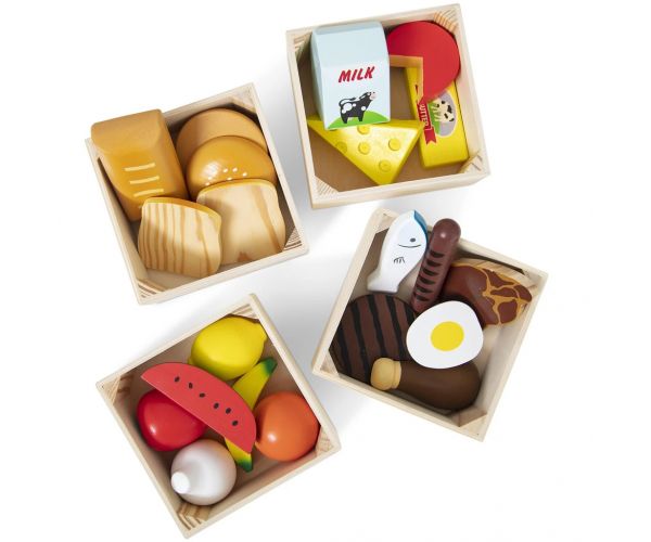 Melissa & Doug: Set de joacă din lemn cu alimente în lăzi - Spin Master