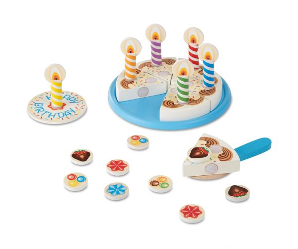 Melissa & Doug: Set de joacă din lemn cu tort aniversar - Spin Master