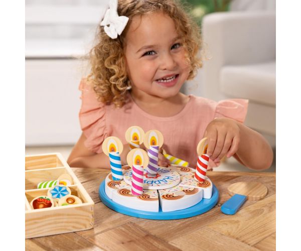 Melissa & Doug: Set de joacă din lemn cu tort aniversar - Spin Master