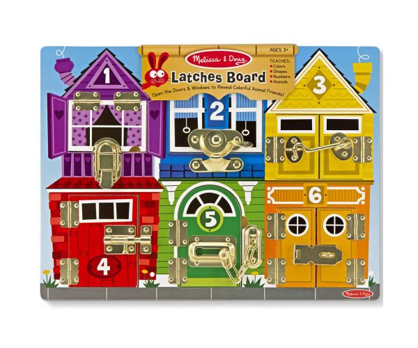 Melissa & Doug: Tablă din lemn cu încuietori și zăvoare pentru dezvoltarea abilităților - Spin Master