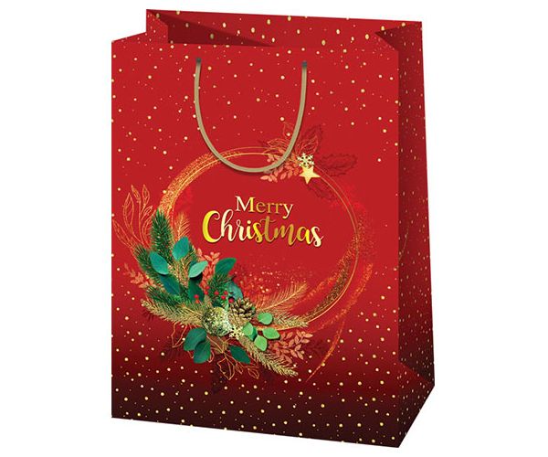 Merry Christmas pungă cadou mare culoarea roșie 27x14x33cm