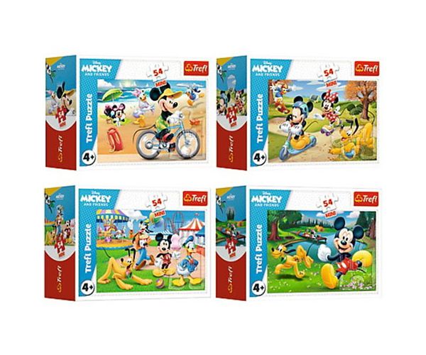 Mickey Mouse o zi cu prietenii 54 bucăți mini puzzle în 4 variante - Trefl