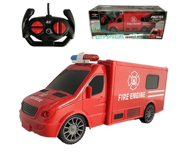 RC Távirányítós tűzoltó kisbusz fény és hang effektekkel 1:18-as méretarány 20cm