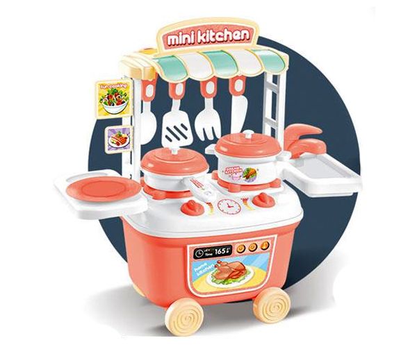Mini bucătărie set tip troler culoarea de piersică