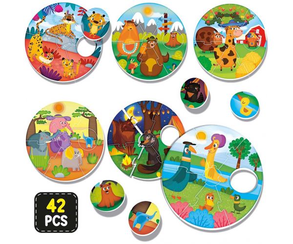 Montessori: Set puzzle cu pui de animale, 42 piese - Lisciani