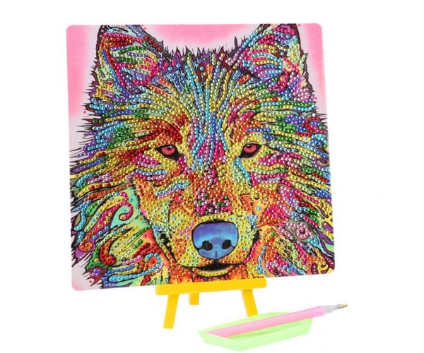 Mozaic cu diamante: Set de pictură cu diamante Lup 20x20 cm