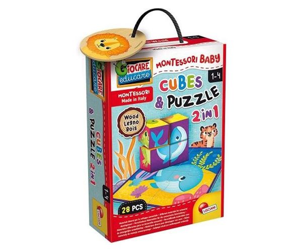 Montessori baby lemn cuburi de poveste - Animale
