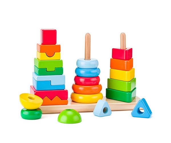 Montessori fa toronyépítő játékszett - Woodyland